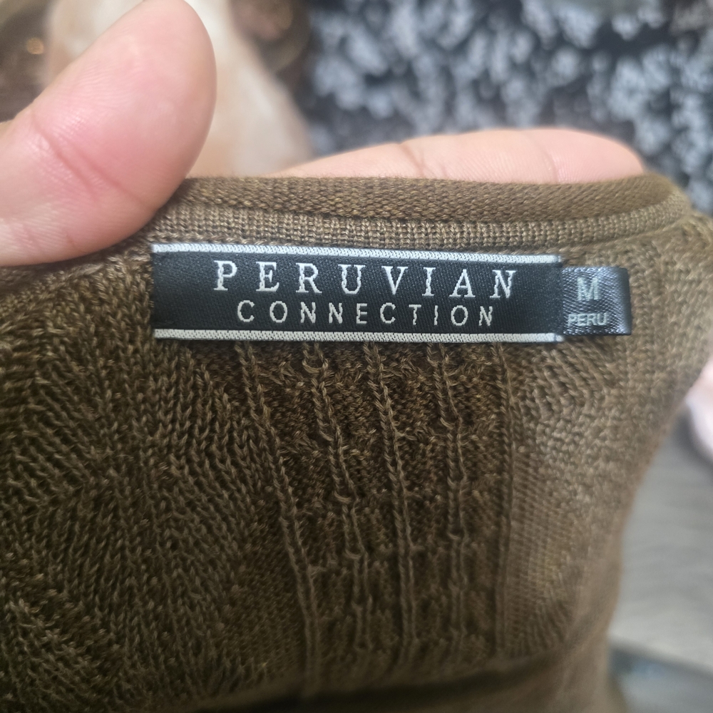 Peruvian Connection Olive Cable Knit Sweater - image 6